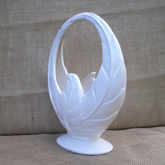 Vintage Art Deco Beswick Pottery Leaf Basket Vase - Picture 4 of 16